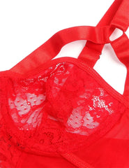 Comeondear Suspenders Women Teddy Leotard Sexy Plus Size Rompers Lingerie Underwire Lace Garter Bodysuits Slim Jumpsuit Pajamas