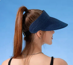 Spring and Summer Women's Outdoor Sunshade Straw Hat Fashion Empty Top Duck Tongue Hat Big Brim Cap G37