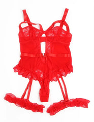 Comeondear Suspenders Women Teddy Leotard Sexy Plus Size Rompers Lingerie Underwire Lace Garter Bodysuits Slim Jumpsuit Pajamas