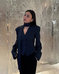 Tuularose Stripe Tailored Coat For Women Lace Up V Neck Long Sleeves Coat Female Fashion Elegant High-End Formal Tailored Coat