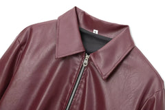 TRAFZA Wine Red Faux Leather Jakcet Fashion Outerwear Thicken Zipper Lapel Pu Coats Autumn Winter Streetwear Ladies Tops Women