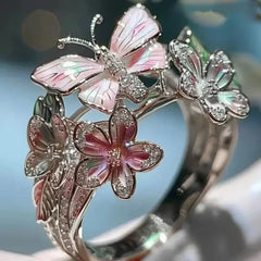 Aesthetic Flower Butterfly Rings for Female Romantic Rhinestone Stylish Non-fading Opening Ring Women Wedding Jewelry Party Gift
