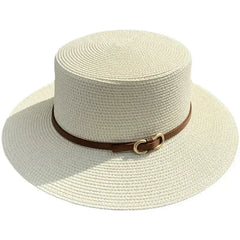 Simple Straw Summer Women Beach Hat Female Casual Panama Hat Women Flat Brim Bowknot Straw Cap Girls Sun Hat