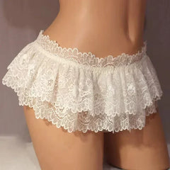 Women Sexy Lace Panties Ruffle Trim Lingerie Briefs Soft Comfortable Briefs Lolita Pink White Black