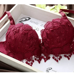 Women Lace Bra Sets Flower Printed Underwear Suit Sexy Lady Ultra-Thin Lingerie Comfortable Push Up Brassiere Outfit