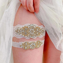 K03 2 PCS Sexy Lace Flower Crystal Pearls Wedding Garter Belt Thigh Ring Bridal Leg Garter Stocking Garter Belt Girl Women