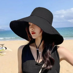 Japanese Sunshade Female Spring and Summer Sunscreen Free To Fold Big Brim Sun Hat Fisherman Hat Cover Face Oversized Hair