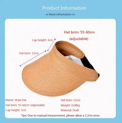 Spring and Summer Women's Outdoor Sunshade Straw Hat Fashion Empty Top Duck Tongue Hat Big Brim Cap G37