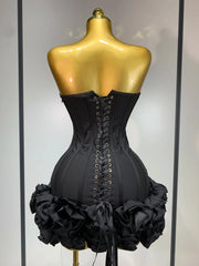 Women Evening Bandage Dress Strapless Bodycon Flowers Mini Celebrity Sexy Birthday Party Dresses Photo Shoot Nightclub Outfit