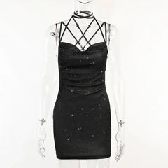 Sexy 90s Cowl-Neck Rave Dress - Glitter Y2K Clubwear | Femstylo