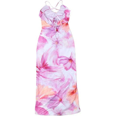 Weird Puss Flower Print Dress Woman Summer Strapless Splits Irregular Tassel Patchwork Backless Bandage Party Skinny Vestidos