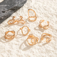 Docona Fashion Elegant Stacking Gold Colour Rings Geometric Design Ring Set Accessories Daily Festival Party Gifts 27910