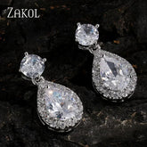 ZAKOL Classic Water Drop Cubic Zircon Bridal Dangle Earrings for Women Girl Trendy CZ Crystal Wedding Engagement Jewelry