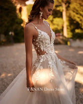 Fanan Spaghetti Straps Wedding Dress Tulle Appliques Customized Sexy Open Back Ruched Ivory Bridal Party Gown Vestidos De Novia