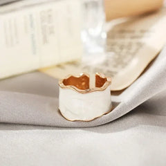 Vintage White Enamel Metal Irregular Shape Geometric Open Adjustable Ring for Women Girl Jewelry Birthday Gifts Anillo Hombre