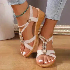 New Women Solid Color Wedge Sandals New Ankle Buckle Non Slip - Femstylo