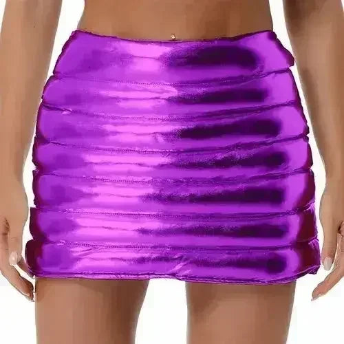 Womens Metallic Shiny Skirts Winter Warm A-Line Mini Skirt - Femstylo