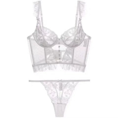 Fashion Comfortable Lace Lingerie with Steel Ring Wrapped Chest Top Bra and Panty Set Sexy Intimates Supply Underwire Female