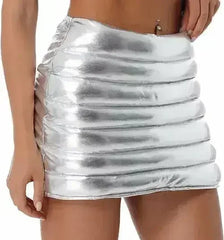 Womens Metallic Shiny Skirts Winter Warm A-Line Mini Skirt - Femstylo