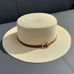 Simple Straw Summer Women Beach Hat Female Casual Panama Hat Women Flat Brim Bowknot Straw Cap Girls Sun Hat