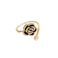 Black Rose Shaped Metal Opening Rings for Woman Girls Fashion Luxury Zircon Adjustable Index Finger Rings Jewelry Party