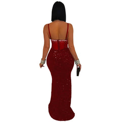 Long Dress Women Sexy Party Dresses Sling Bodycon Vestidos Streetwear Club Sequin Hot Drilling Elegant High Waist Y2k Evening