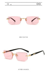 Rimless Sunglasses Rectangle Fashion Popular Women Men Shades Small Square Sun Glasses For Female male Summer Traveling Oculos
