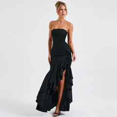 Ladies Summer Ruffle New Fashion Elegant Evening Party Dress Women Sleeveless Backless Tube Bodycon Maxi Dresses Female Clubwear