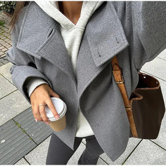 Stand Collar Women Winter Woolen Coats 2025 Autumn Single Breasted Loose Female Long Sleeve Jacket Office Lady Street Short Coat
