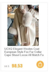 UCXQ Elegant OL Office Lady Overcoats Fur Patchwork Long Sleeve Woolen Coat Beautiful Women's Clothing Jacket Autumn 2025 Spring