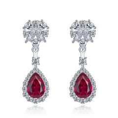 Huitan Brilliant Red CZ Drop Earrings for Women Gorgeous Attractive Creative Accessories for Engagement Charming Wedding Jewelry