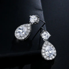 ZAKOL Classic Water Drop Cubic Zircon Bridal Dangle Earrings for Women Girl Trendy CZ Crystal Wedding Engagement Jewelry