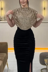 Lady Fashion Sleeveless Draped Split Dress Casual O Neck Sequin Splicing Party Dress 2025 New Year Elegant High Waist Long Dress