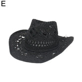 Summer Outdoor Men Women Hand-woven Western Cowboy Straw Hats Wide Brim Breathable Beach Jazz Cap Sun Protection Hat