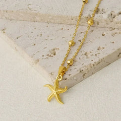 1Pc Temperament Fashion Summer Beach Blue Marine Life Sea Horse Shell Turtle Mini Fish Bead Necklace Classic Clavicle Chain