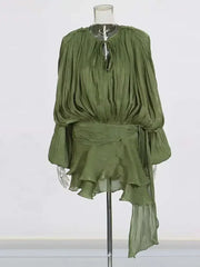 Women's A-Line Mini Dress with Long Sleeves & Empire Waist