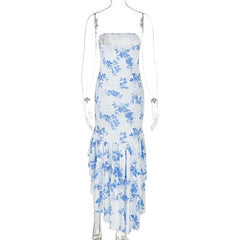 Ladies Summer Ruffle New Fashion Elegant Evening Party Dress Women Sleeveless Backless Tube Bodycon Maxi Dresses Female Clubwear