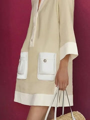 Yeezzi Women Shirts Dress 2025 New Spring Long Sleeve Fashion Contrast Color Pockets Buttoned Elegant Party Evening Mini Dresses