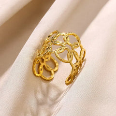 Stainless Steel Flower Open Rings For Women Trend Wedding Heart Jewelry Gold Color Geometric Hollow Ring Daily Accessories Gift
