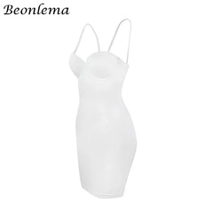 Short Bodycon Dress Backless Skinny Straps Solid Casual Sexy Sleeveless Summer High Waist Club Slim Mini Dresses Ladies Basic