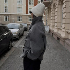 Fashion Women's Stand Collar Woolen Coats Long Sleeve Loose Female Short Coat 2025 Autumn Winter Office Lady Street Jacket