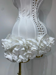 Women Evening Bandage Dress Strapless Bodycon Flowers Mini Celebrity Sexy Birthday Party Dresses Photo Shoot Nightclub Outfit