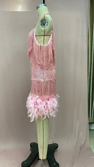 2024 Summer New Fashionable Framed Sequins Feather Patchwork Dress Colorful Amazon Direct Sales Women's Sleeveless Dress