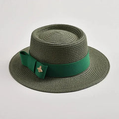 NEW Spring Summer Straw Hats for Women Round Bumpy Surface Flat Top Bowknot Dress Cap Travel Beach Sun Hat Gorra