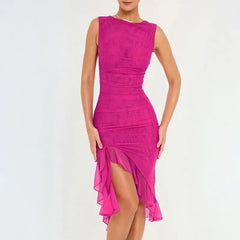 Europe and the United States cross-border 2023 new fashion mesh tight-fitting backless irregular pleated dress summer women