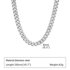 VNOX Cuban Chain Necklace - Stainless Steel 5/6/8mm - Unisex Waterproo