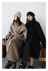 CHIC VEN Korean Women Woolen Coat Single Breasted Loose Stand Collar Belt Long Double-sided Ladies Overcoat Autumn Winter 2024