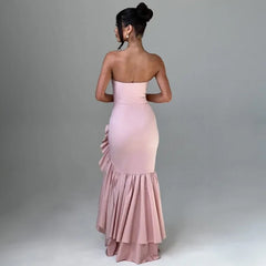 Ladies Summer Ruffle New Fashion Elegant Evening Party Dress Women Sleeveless Backless Tube Bodycon Maxi Dresses Female Clubwear