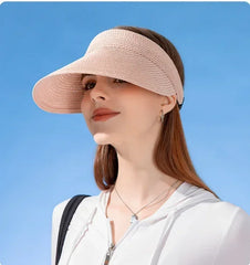 Spring and Summer Women's Outdoor Sunshade Straw Hat Fashion Empty Top Duck Tongue Hat Big Brim Cap G37