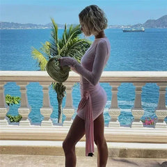 Trendix Long Sleeve Elegant Dress Women Summer Slim Floral Patchwork Mini Dresses Ladies Solid High Street Trendy Vacation Dress